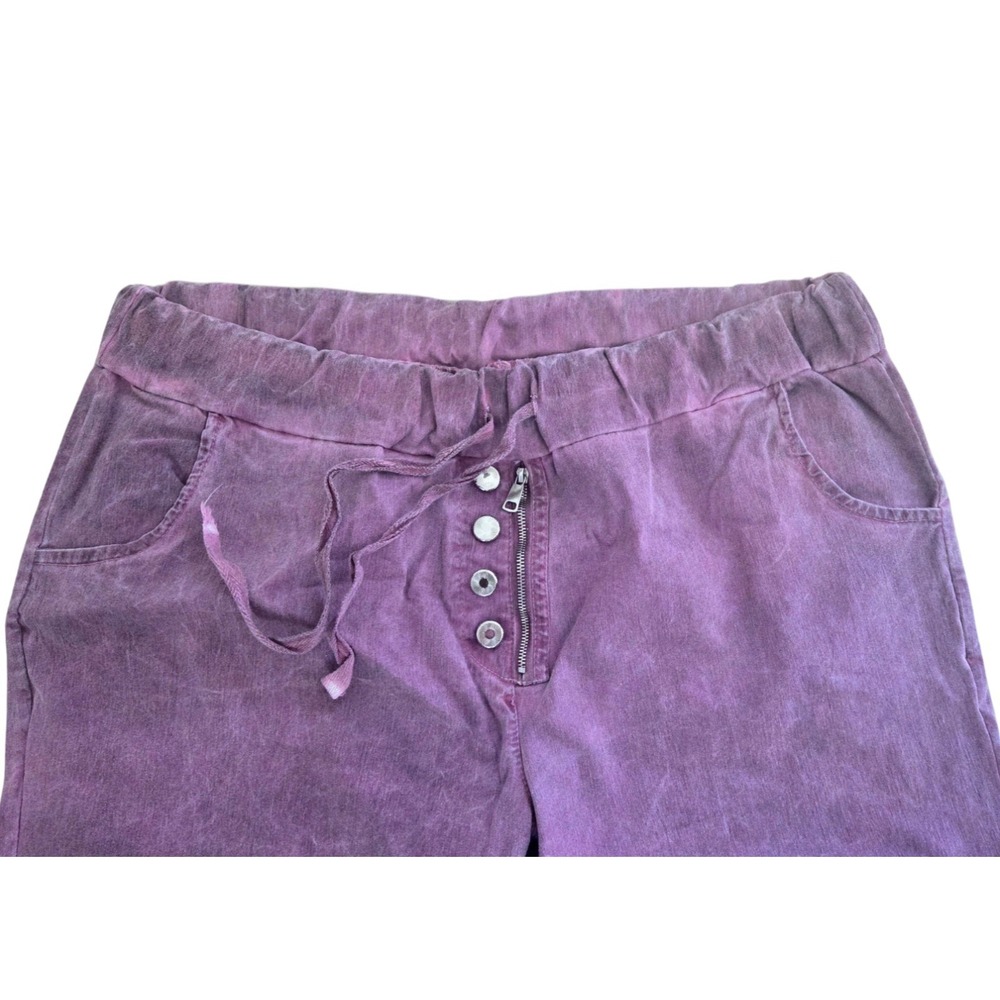 Vintage Italy Pants Trousers Purple Mineral Washed Pull On Boho Womens W 36 L 28